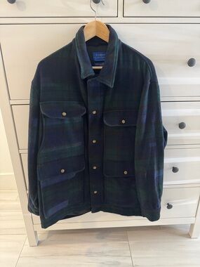 Lobo by Pendleton Navy and Green Plaid Wool Shirt Jacket Shacket Size L